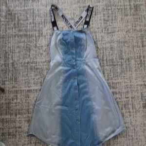 One Teaspoon Light Blue Denim Button-Front Dress with Branded Straps
